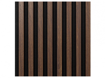 Woodele Line lamelový obklad na čiernom filci Dub tmavý 400x400
