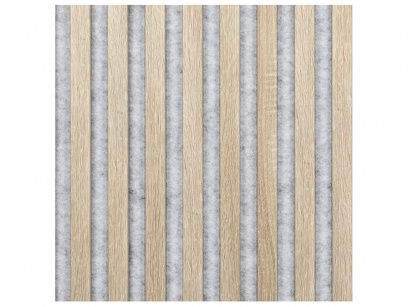 Woodele Line lamelový obklad na sivom filci Dub bielený 400x400
